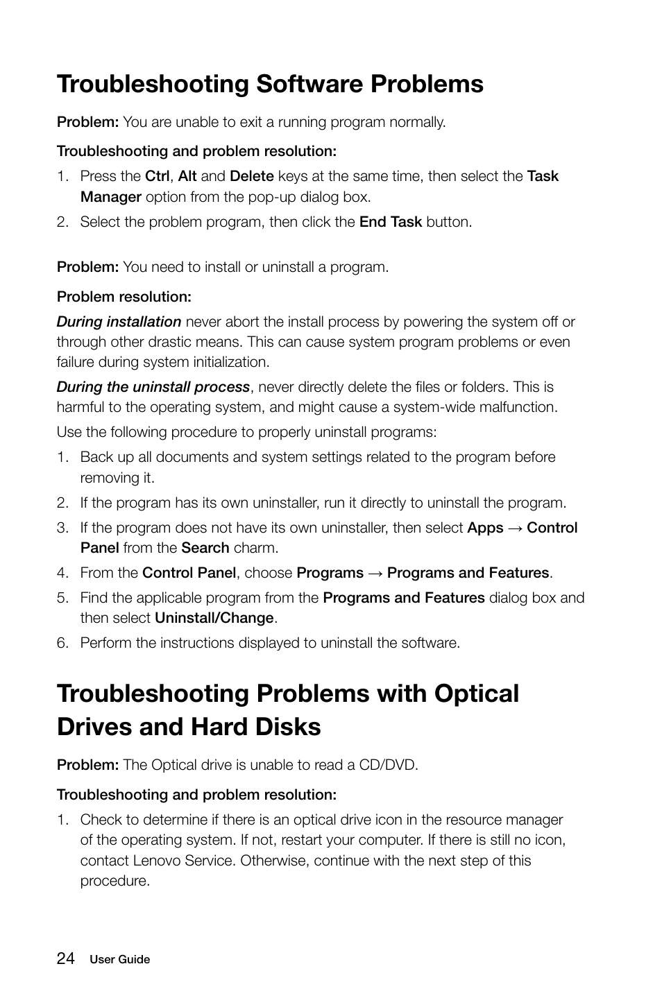 Troubleshooting software problems | Lenovo C255 All-in-One User Manual | Page 29 / 45