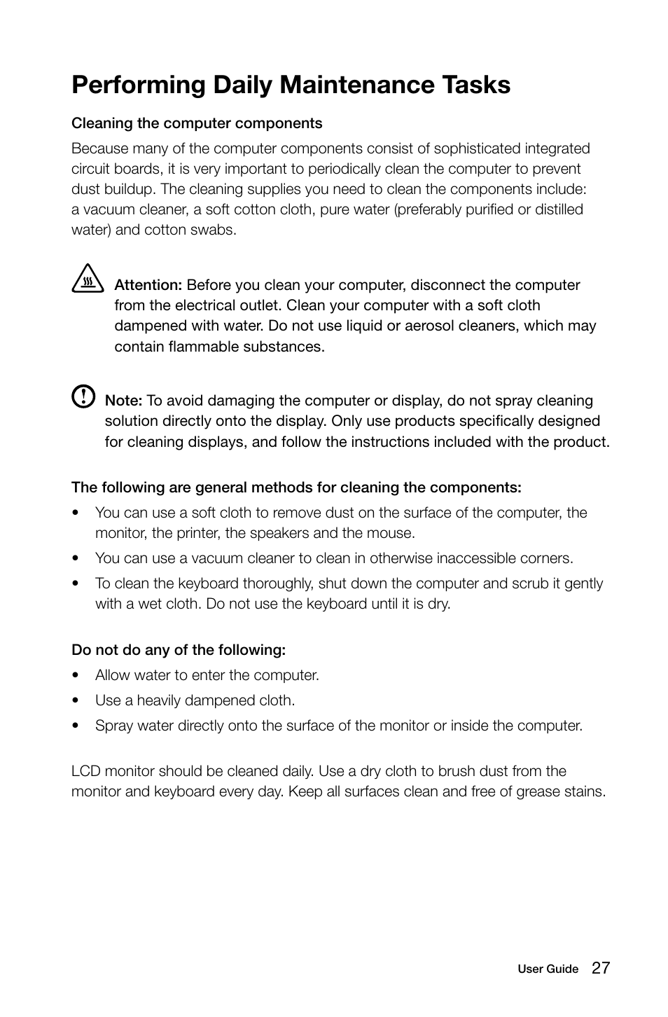 Performing daily maintenance tasks | Lenovo C255 All-in-One User Manual | Page 32 / 45