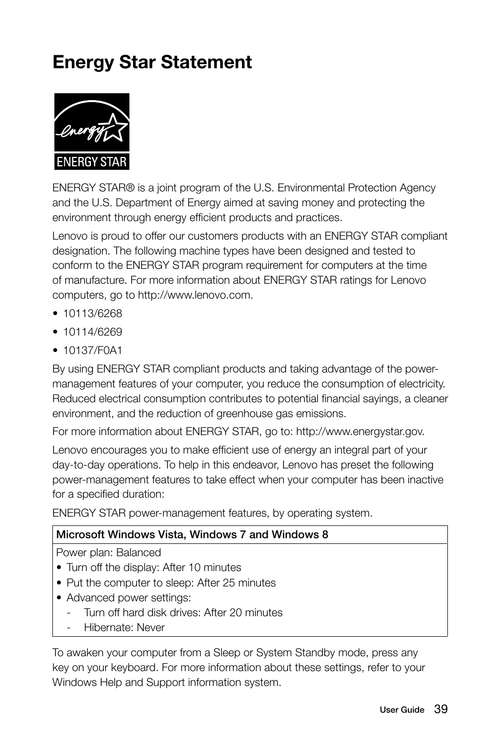 Energy star statement | Lenovo C255 All-in-One User Manual | Page 44 / 45