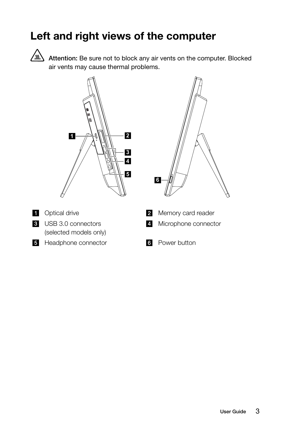Left and right views of the computer | Lenovo C255 All-in-One User Manual | Page 8 / 45
