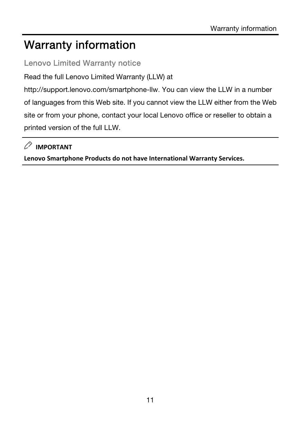 Warranty information | Lenovo K910L Smartphone User Manual | Page 13 / 21