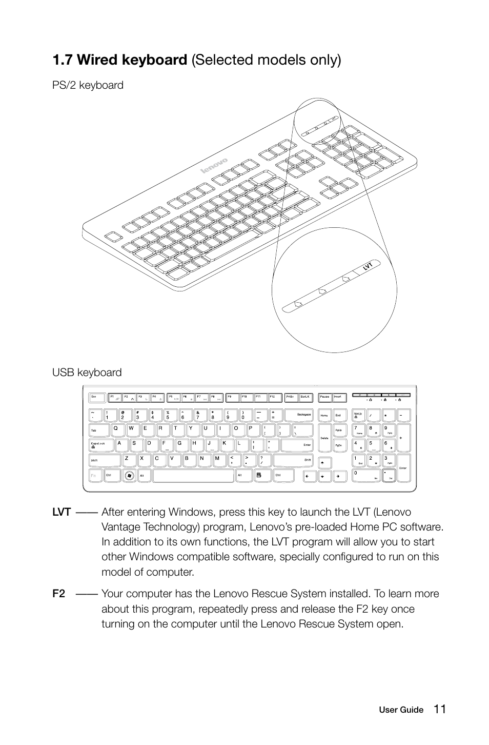 7 wired keyboard (selected models only) | Lenovo IdeaCentre B325 User Manual | Page 16 / 53