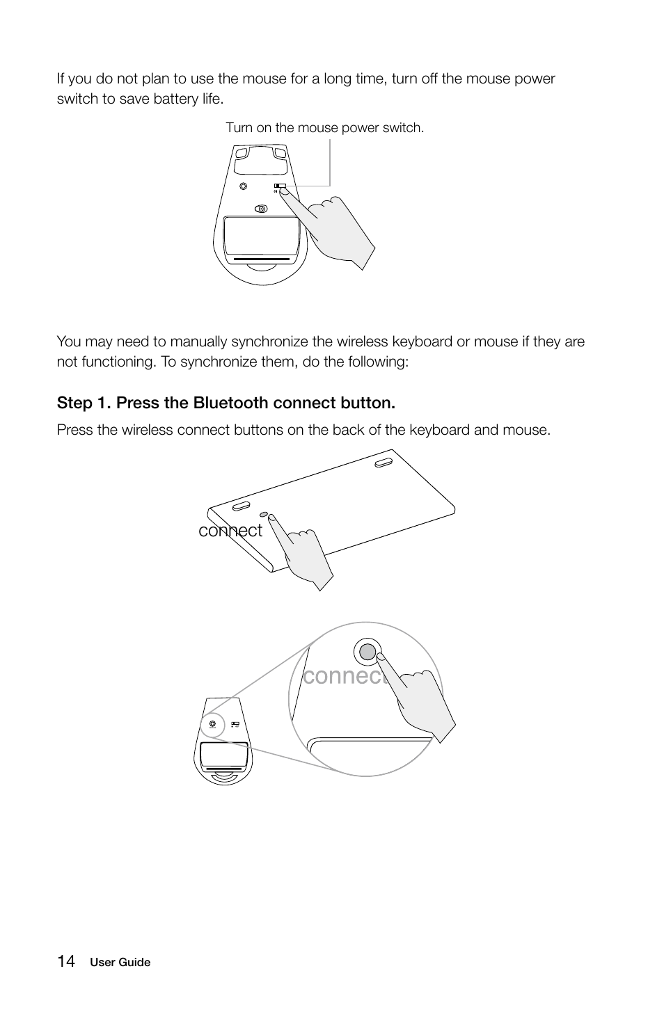 Connect, Step 1. press the bluetooth connect button | Lenovo IdeaCentre B325 User Manual | Page 19 / 53