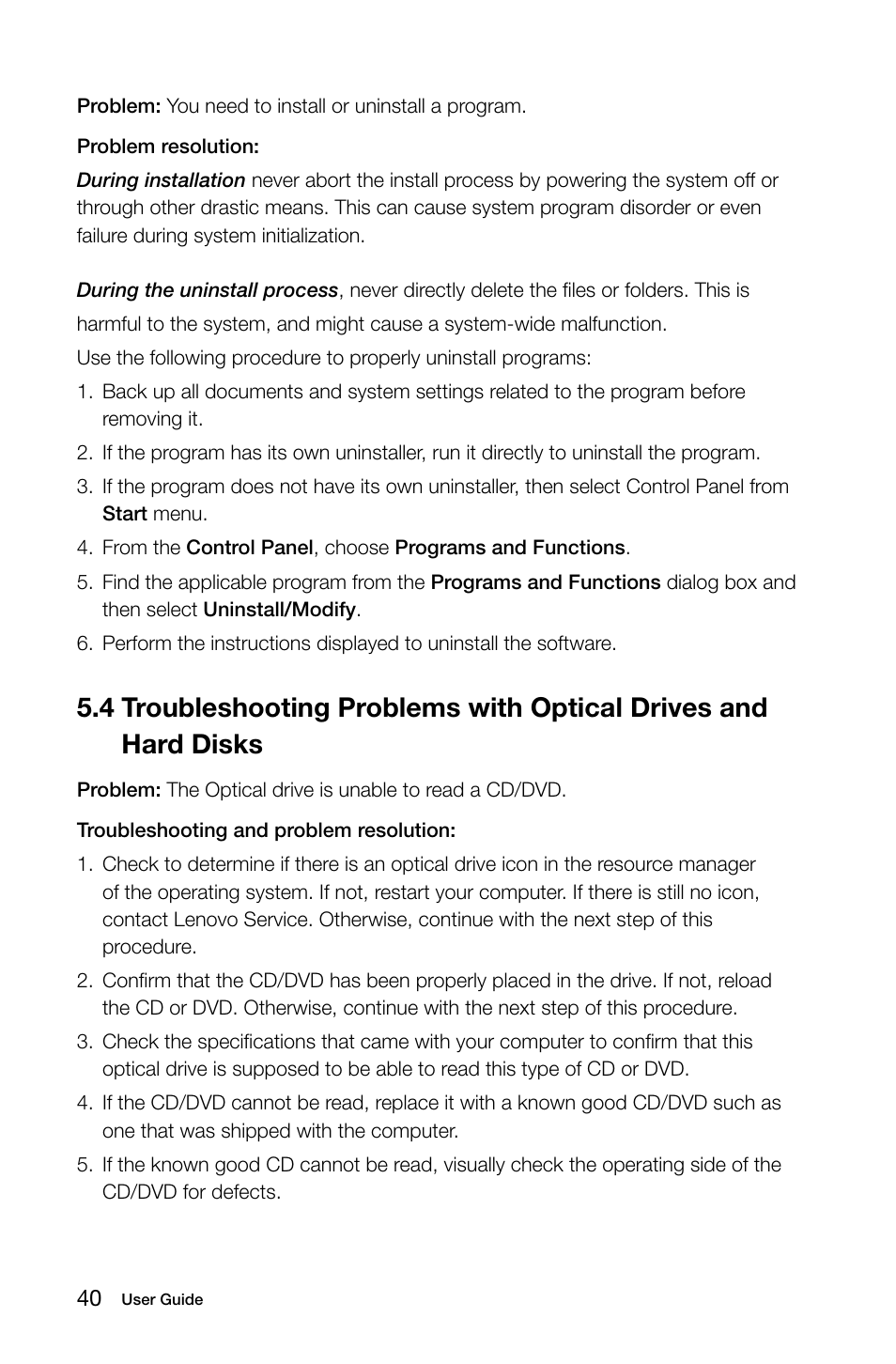 4 troubleshooting problems with optical drives and, Hard disks | Lenovo IdeaCentre B325 User Manual | Page 45 / 53