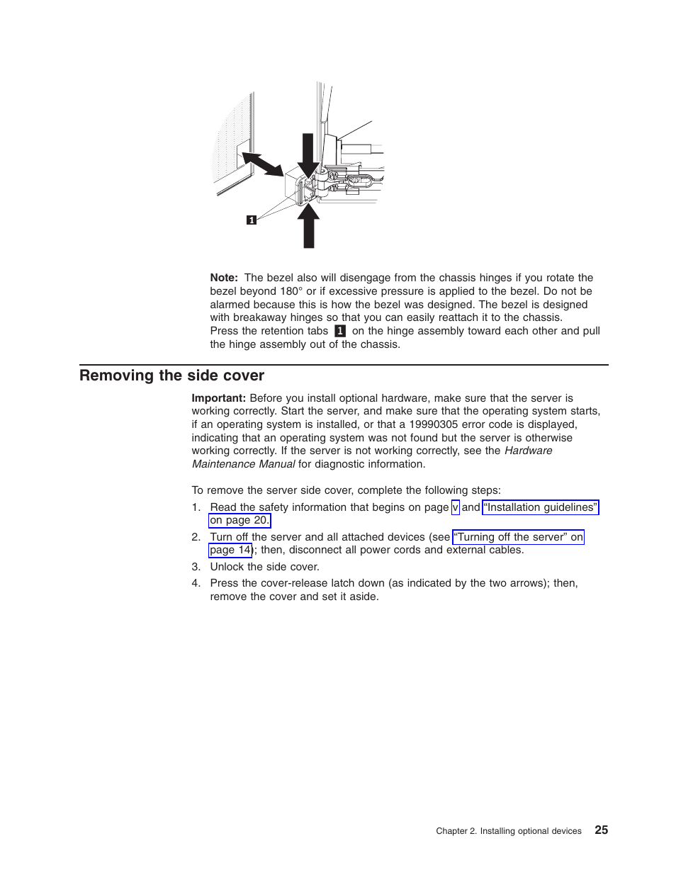 Removing the side cover, Removing, Side | Cover | Lenovo ThinkServer TD100x User Manual | Page 39 / 98