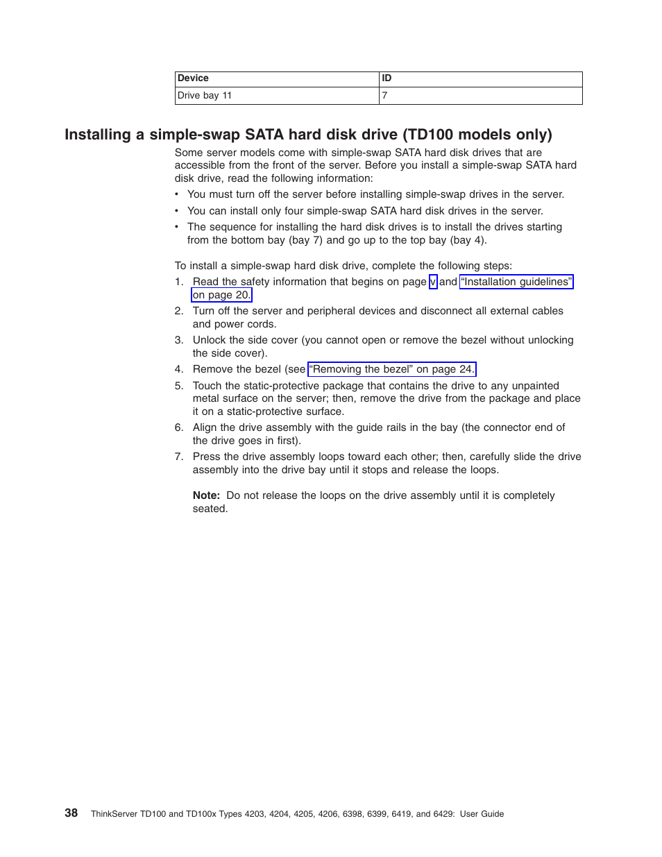 Installing, Simple-swap, Sata | Hard, Disk, Drive, Td100, Models, Only) | Lenovo ThinkServer TD100x User Manual | Page 52 / 98