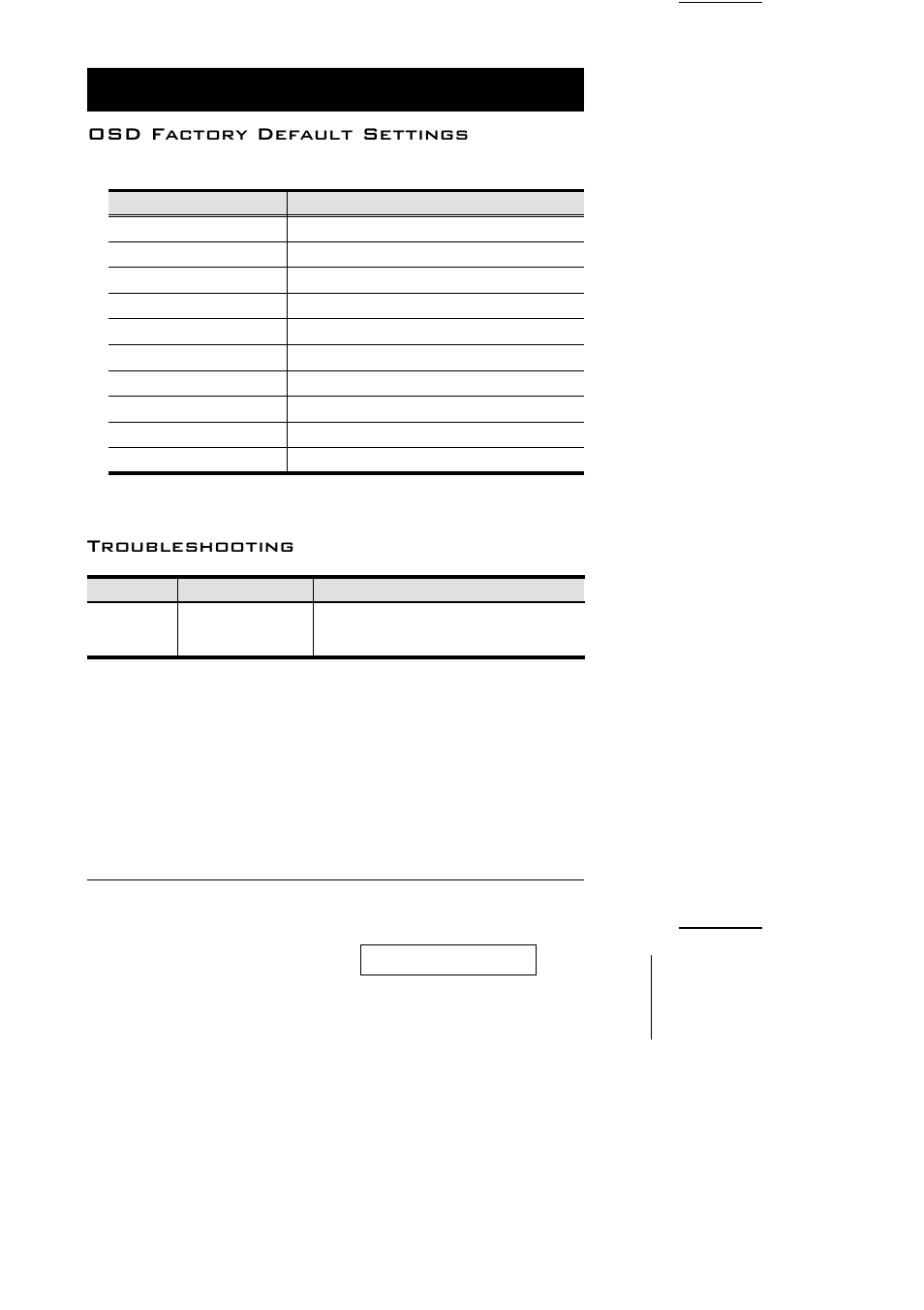 Osd factory default settings, Troubleshooting | ATEN ACS-1208L User Manual | Page 33 / 35