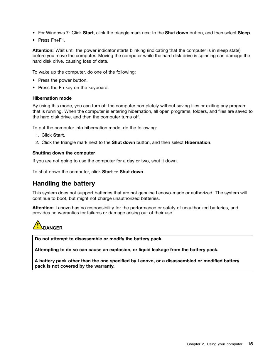 Handling the battery | Lenovo E4325 User Manual | Page 29 / 70