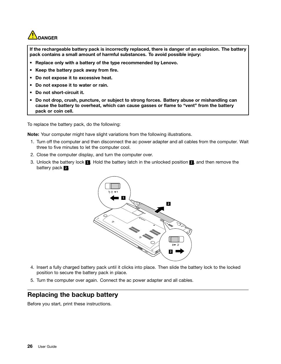 Replacing the backup battery | Lenovo E4325 User Manual | Page 40 / 70