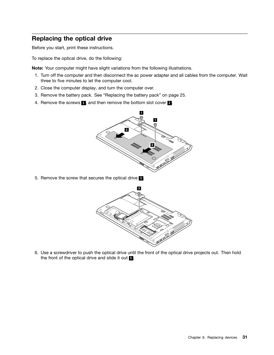 Replacing the optical drive | Lenovo E4325 User Manual | Page 45 / 70