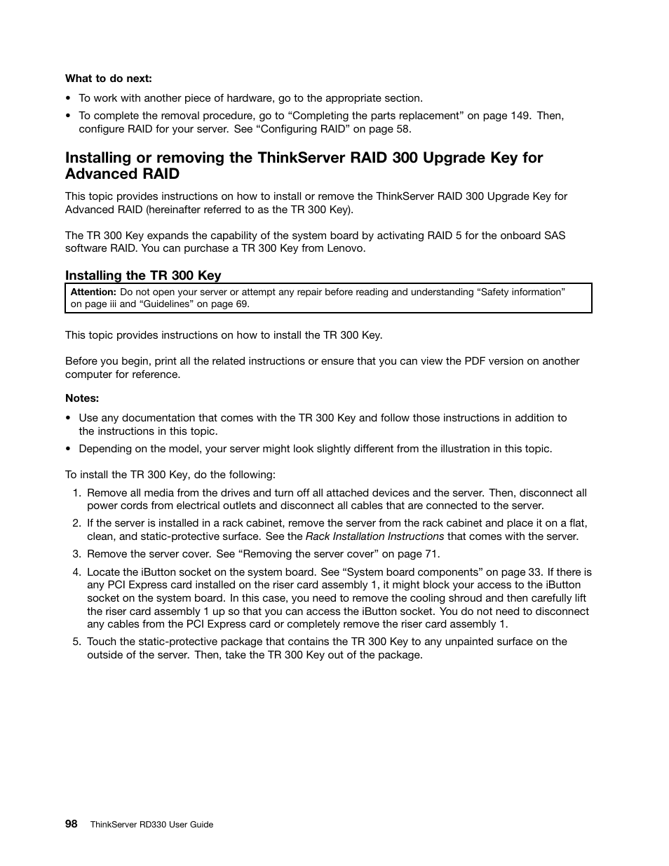 Lenovo ThinkServer RD330 User Manual | Page 110 / 192