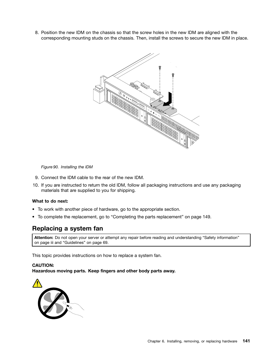 Replacing a system fan | Lenovo ThinkServer RD330 User Manual | Page 153 / 192