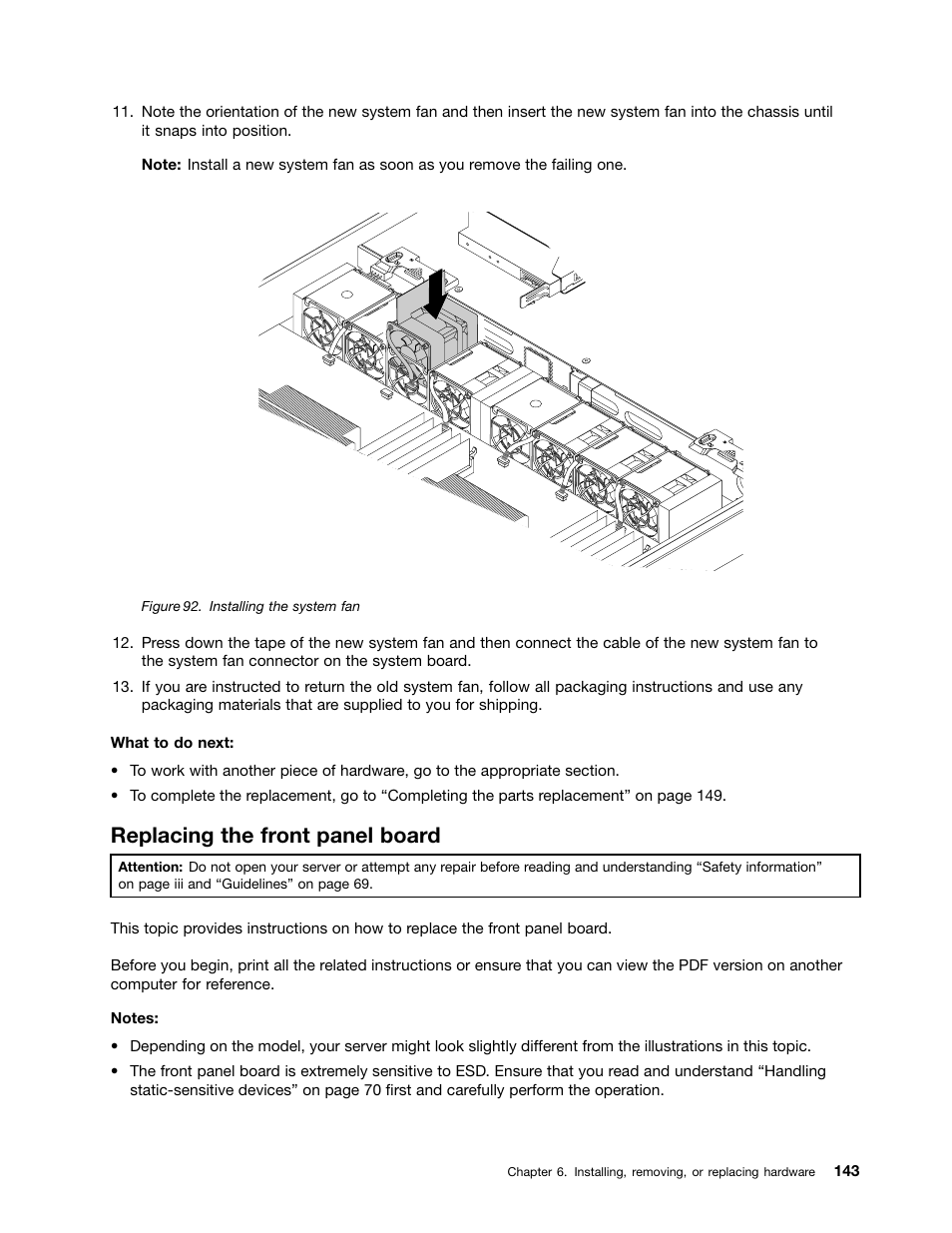 Replacing the front panel board | Lenovo ThinkServer RD330 User Manual | Page 155 / 192