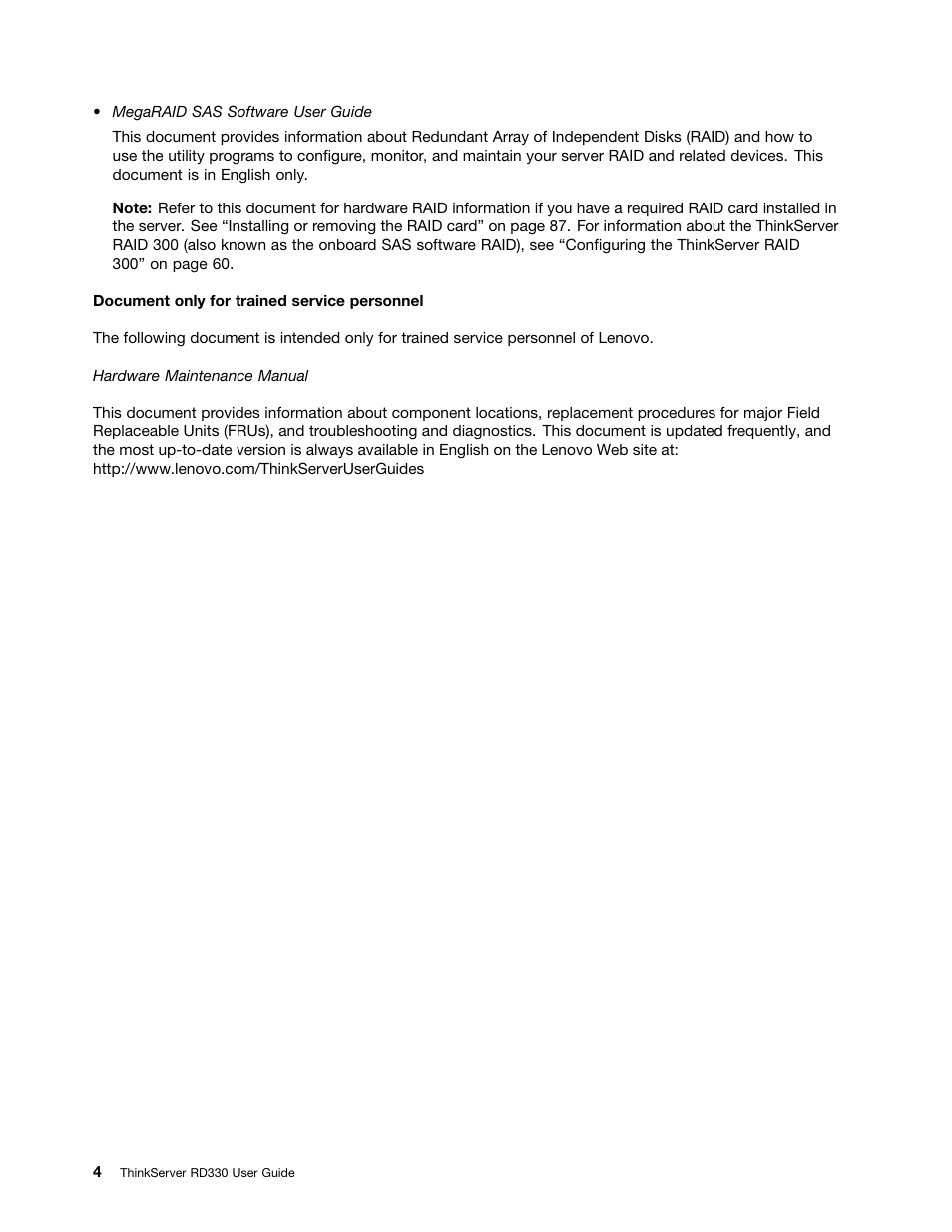 Lenovo ThinkServer RD330 User Manual | Page 16 / 192