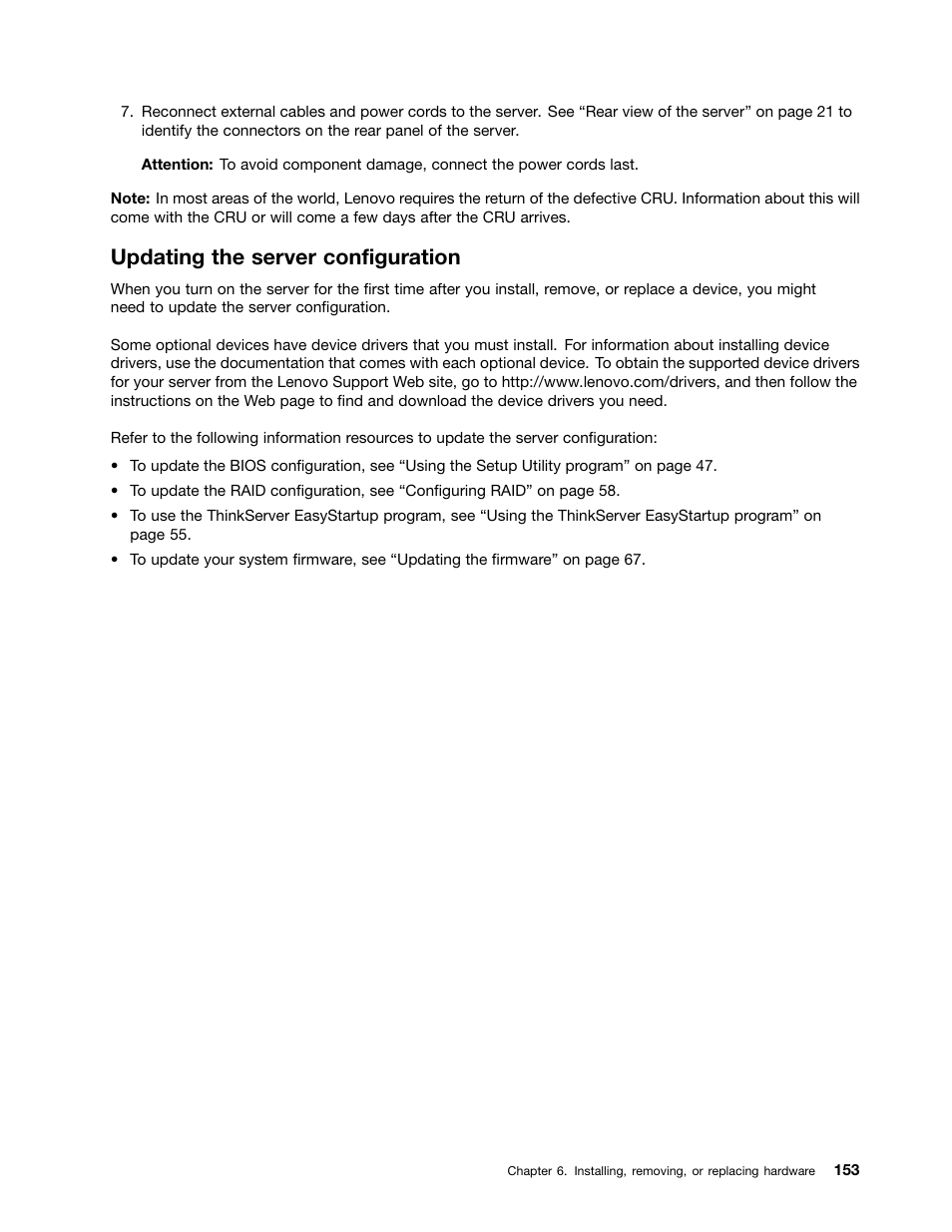 Updating the server configuration | Lenovo ThinkServer RD330 User Manual | Page 165 / 192