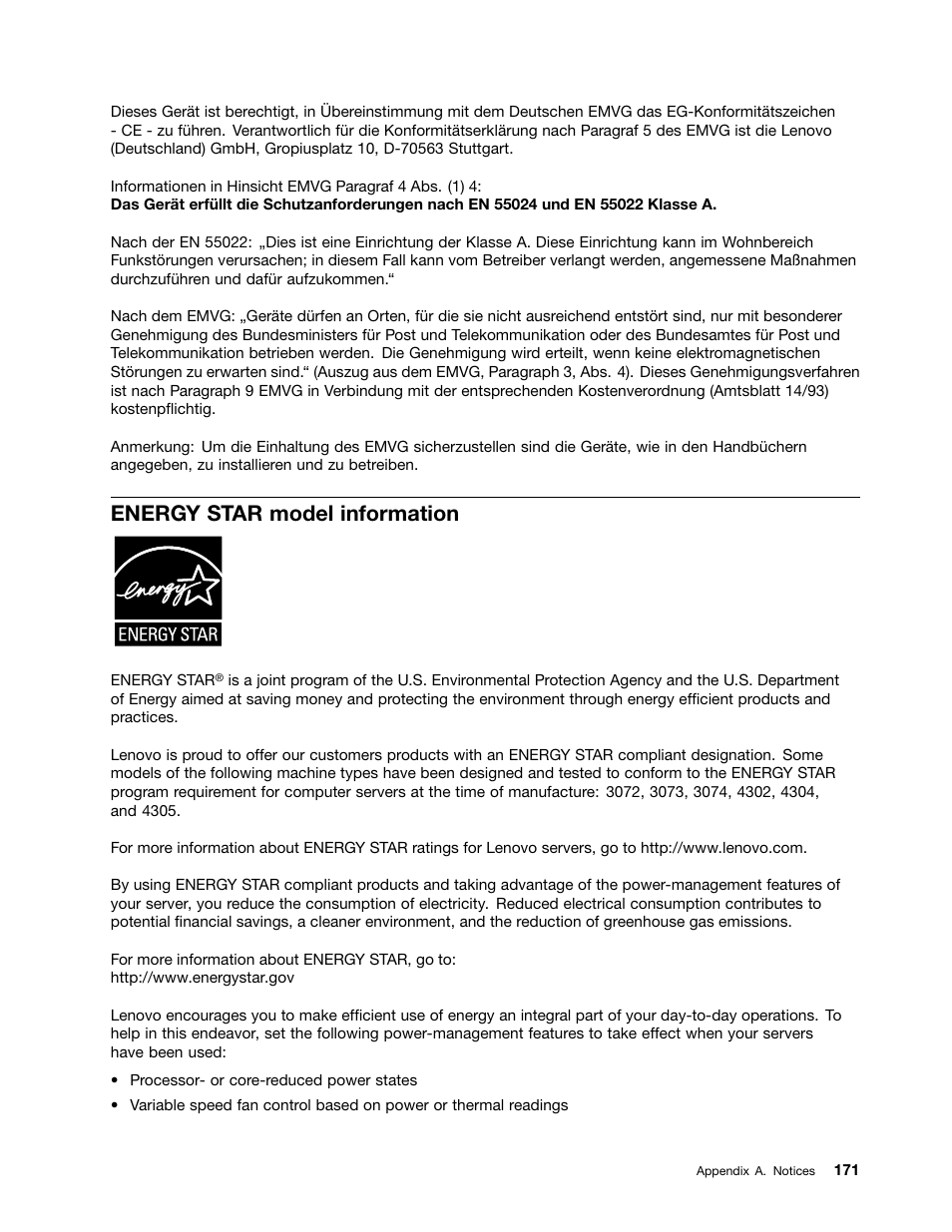 Energy star model information | Lenovo ThinkServer RD330 User Manual | Page 183 / 192