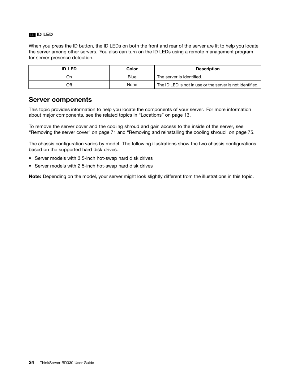 Server components | Lenovo ThinkServer RD330 User Manual | Page 36 / 192