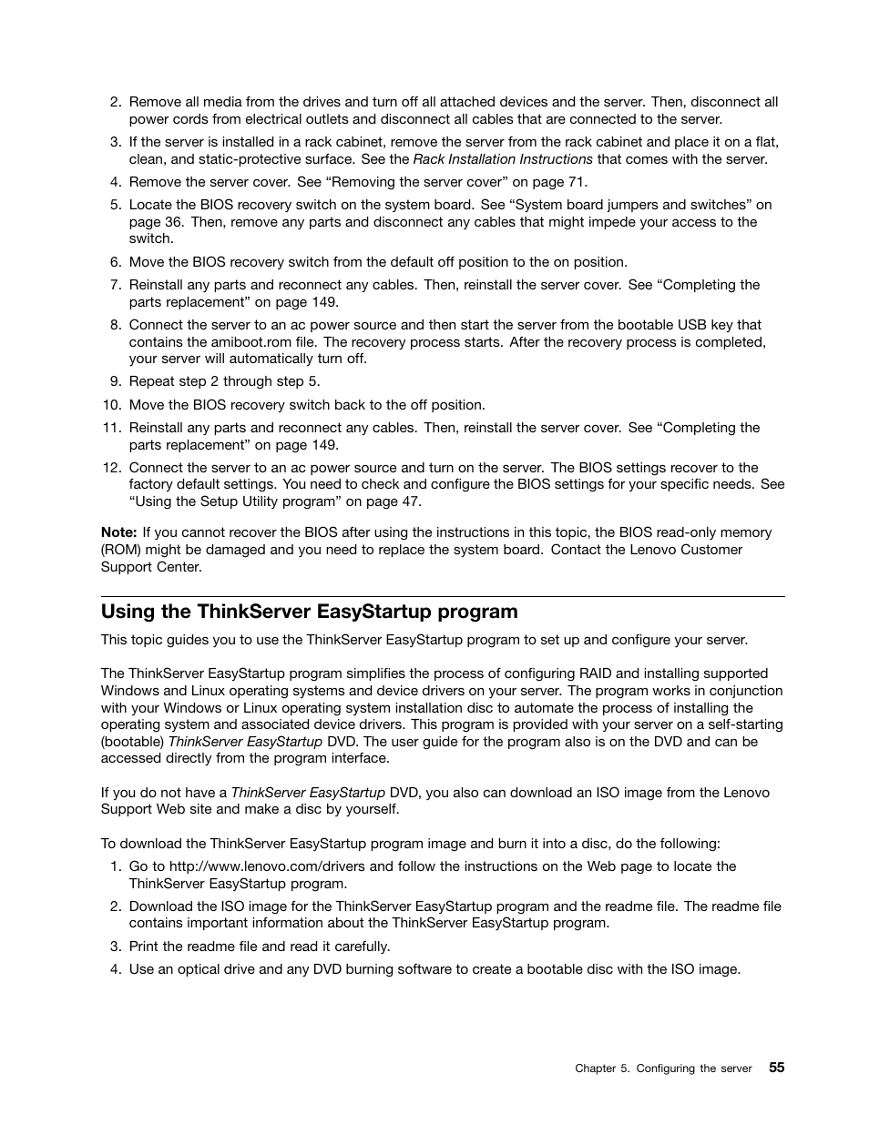 Using the thinkserver easystartup program, Using the thinkserver | Lenovo ThinkServer RD330 User Manual | Page 67 / 192