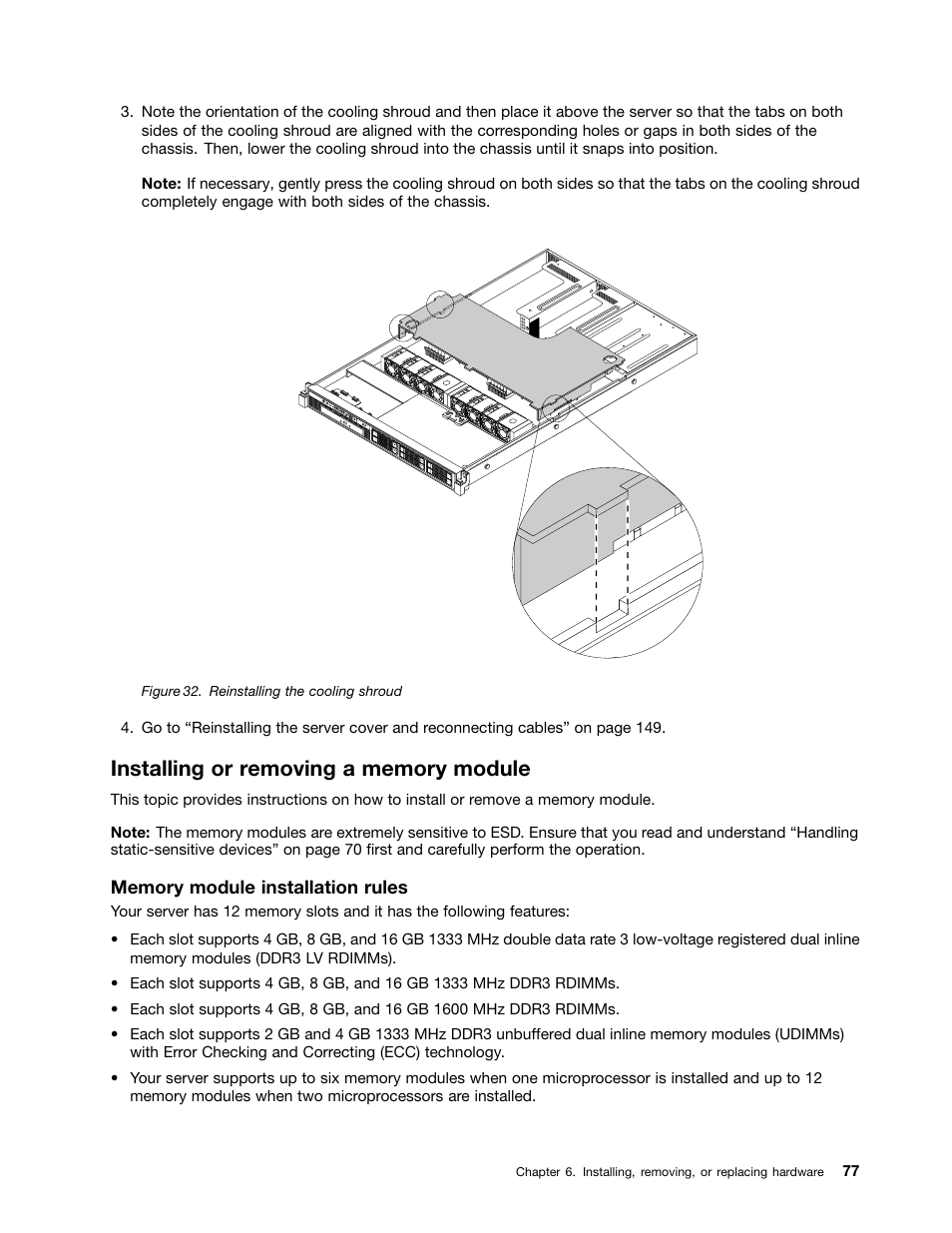 Installing or removing a memory module | Lenovo ThinkServer RD330 User Manual | Page 89 / 192