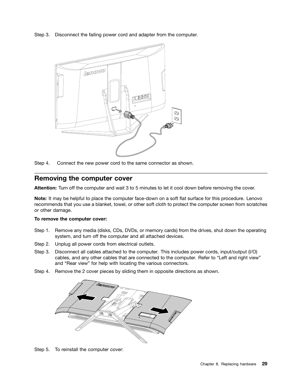 Removing the computer cover | Lenovo IdeaCentre B750 All-in-One User Manual | Page 35 / 61