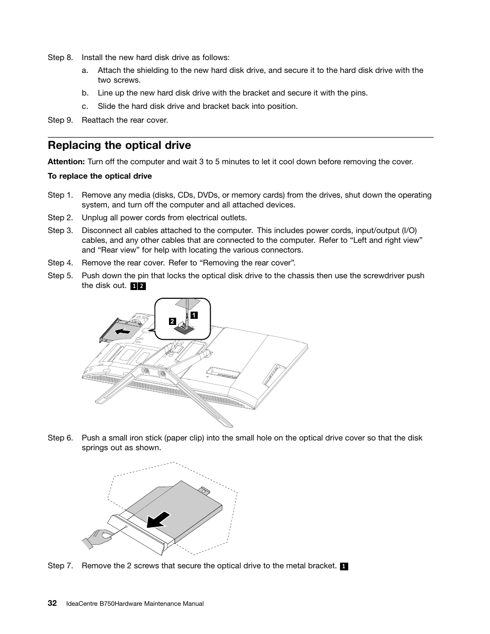 Replacing the optical drive | Lenovo IdeaCentre B750 All-in-One User Manual | Page 38 / 61