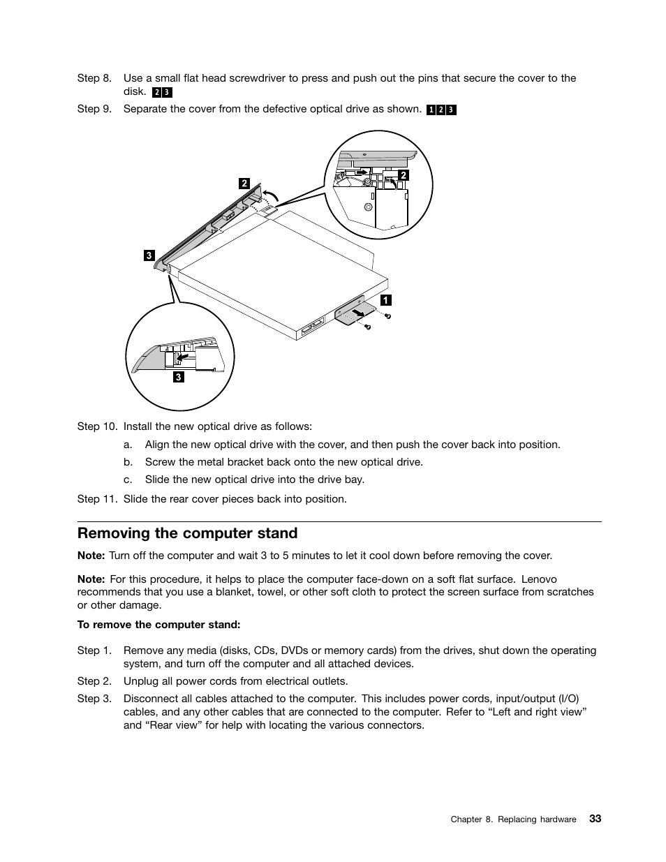 Removing the computer stand | Lenovo IdeaCentre B750 All-in-One User Manual | Page 39 / 61