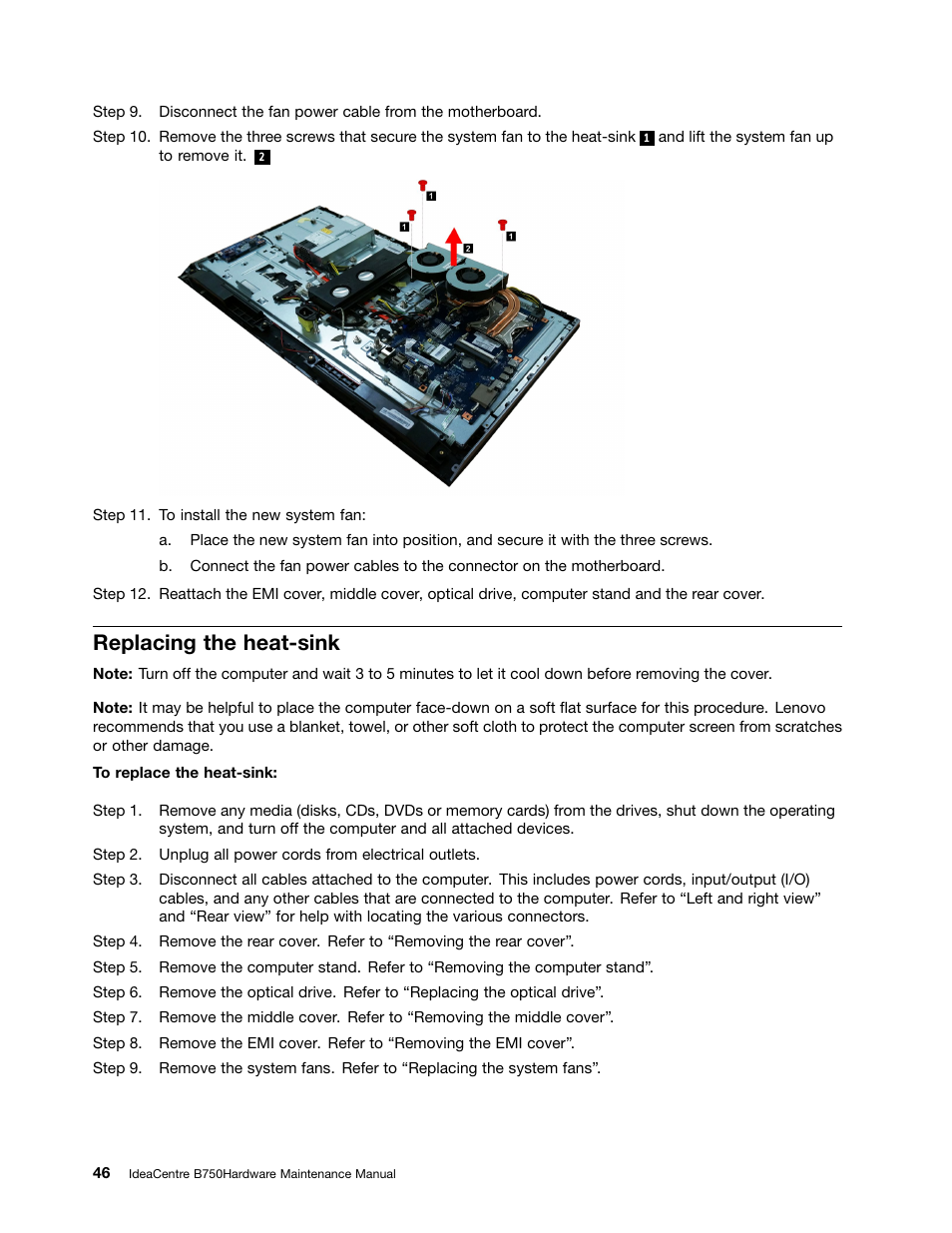 Replacing the heat-sink | Lenovo IdeaCentre B750 All-in-One User Manual | Page 52 / 61