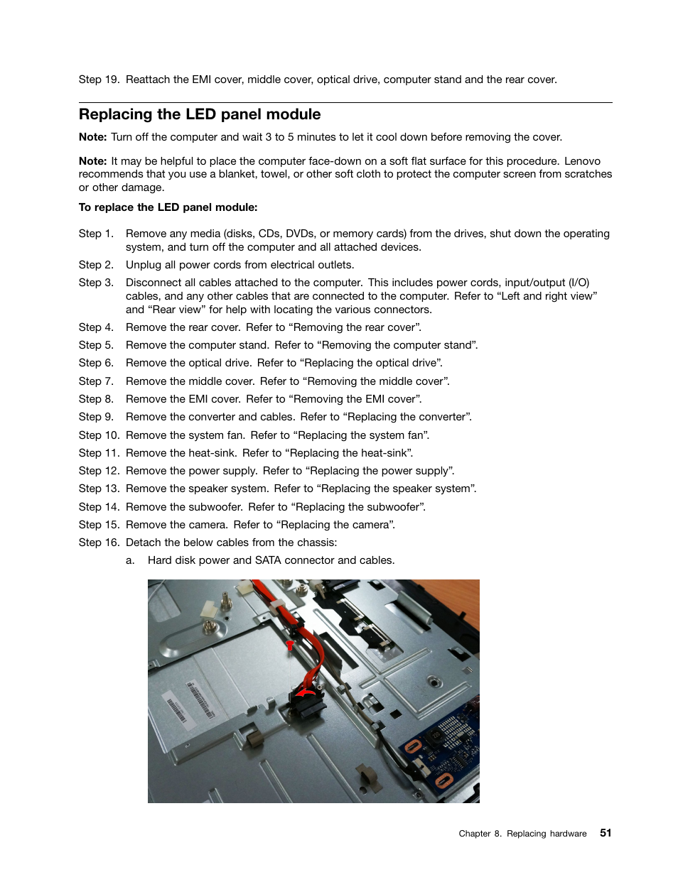 Replacing the led panel module | Lenovo IdeaCentre B750 All-in-One User Manual | Page 57 / 61