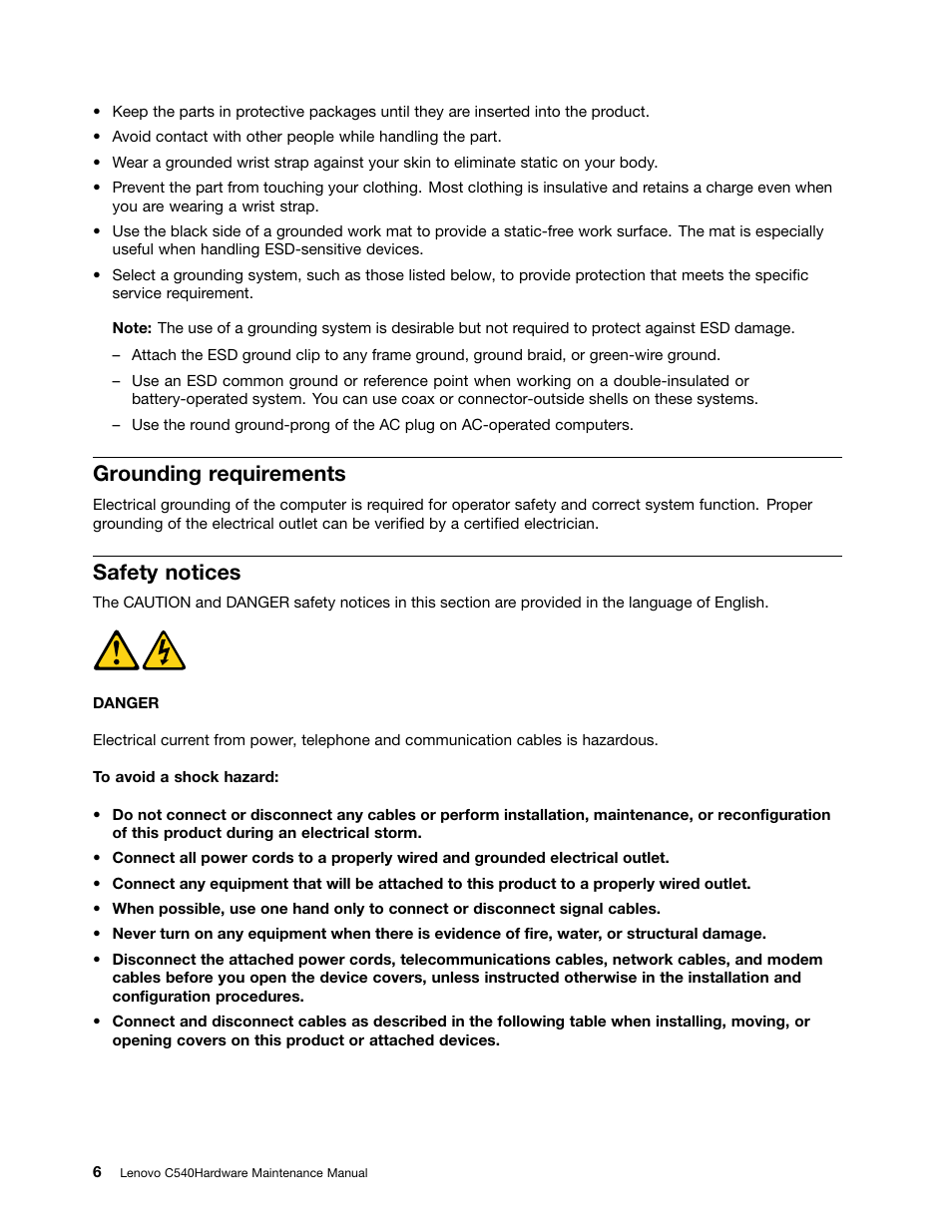 Grounding requirements, Safety notices | Lenovo C540 All-in-One User Manual | Page 12 / 69