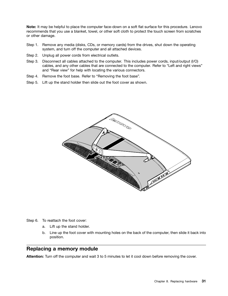 Replacing a memory module | Lenovo C540 All-in-One User Manual | Page 37 / 69