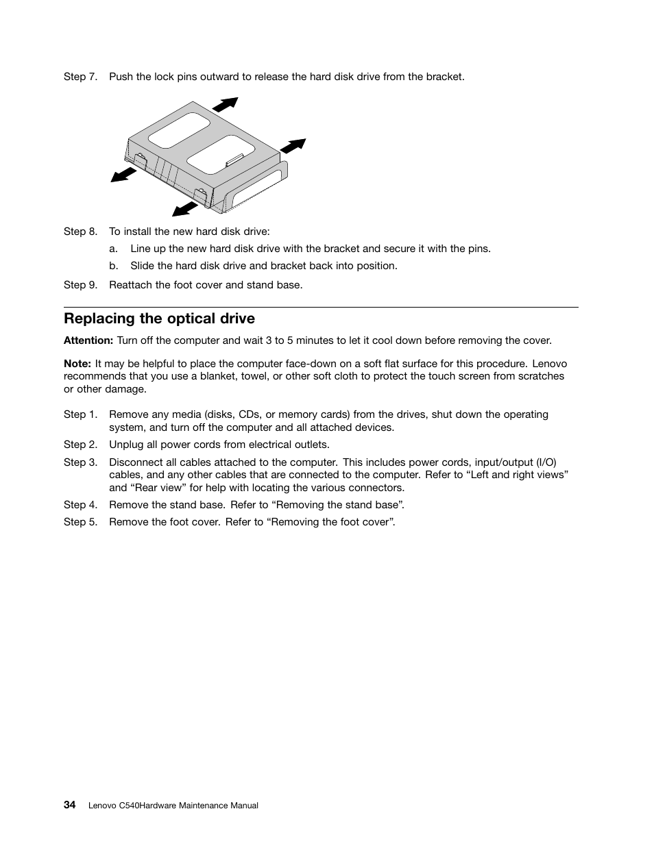 Replacing the optical drive | Lenovo C540 All-in-One User Manual | Page 40 / 69