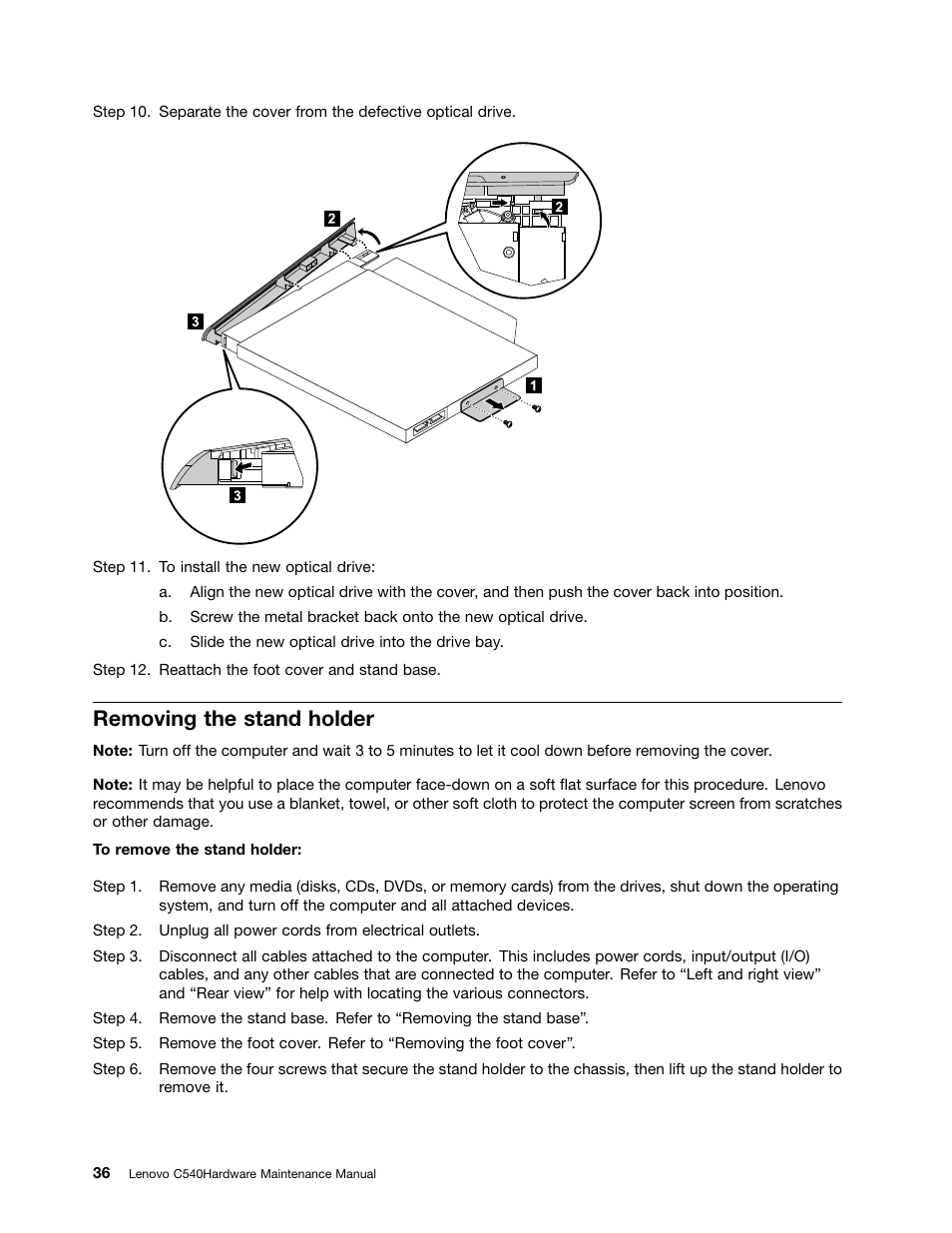 Removing the stand holder | Lenovo C540 All-in-One User Manual | Page 42 / 69
