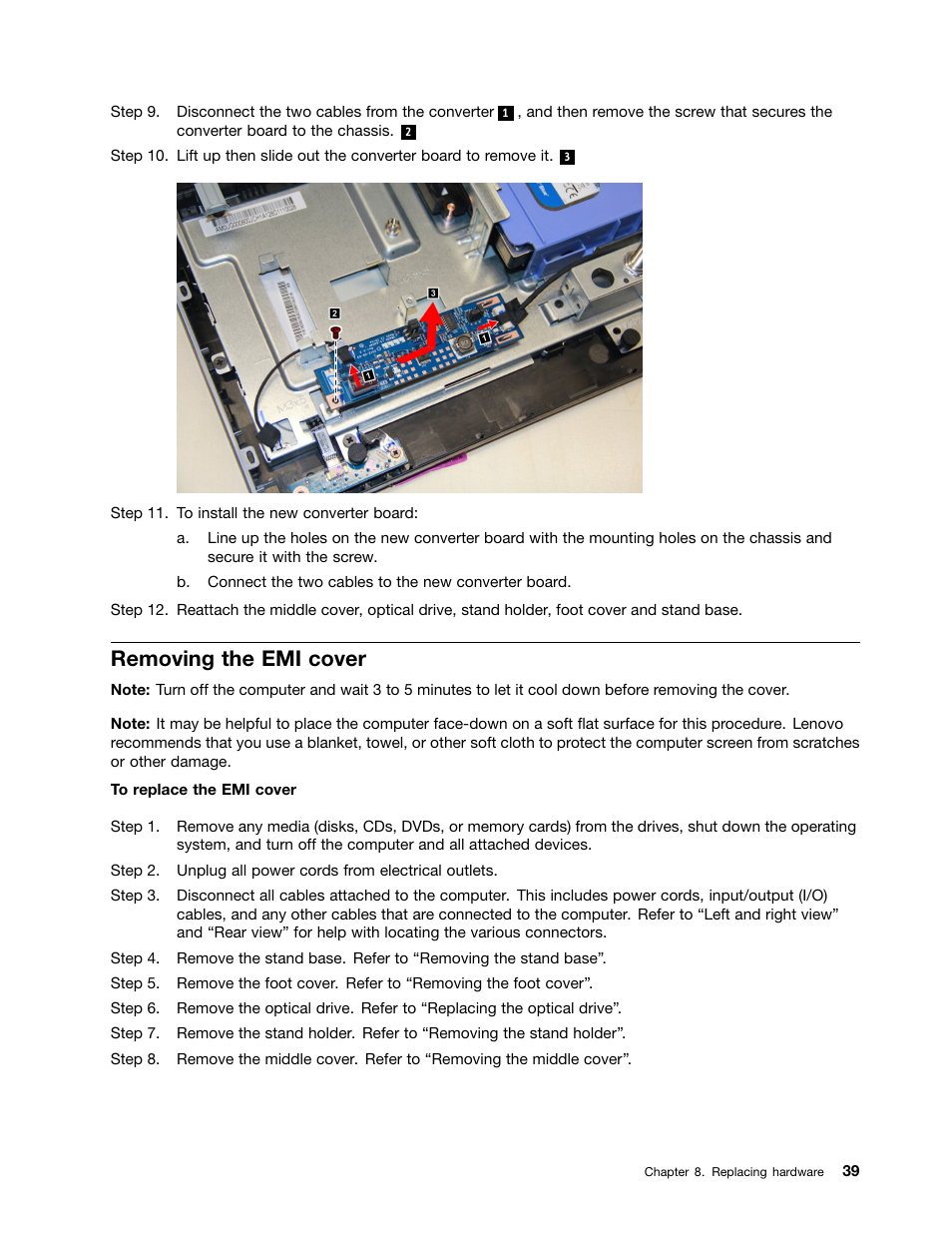 Removing the emi cover | Lenovo C540 All-in-One User Manual | Page 45 / 69