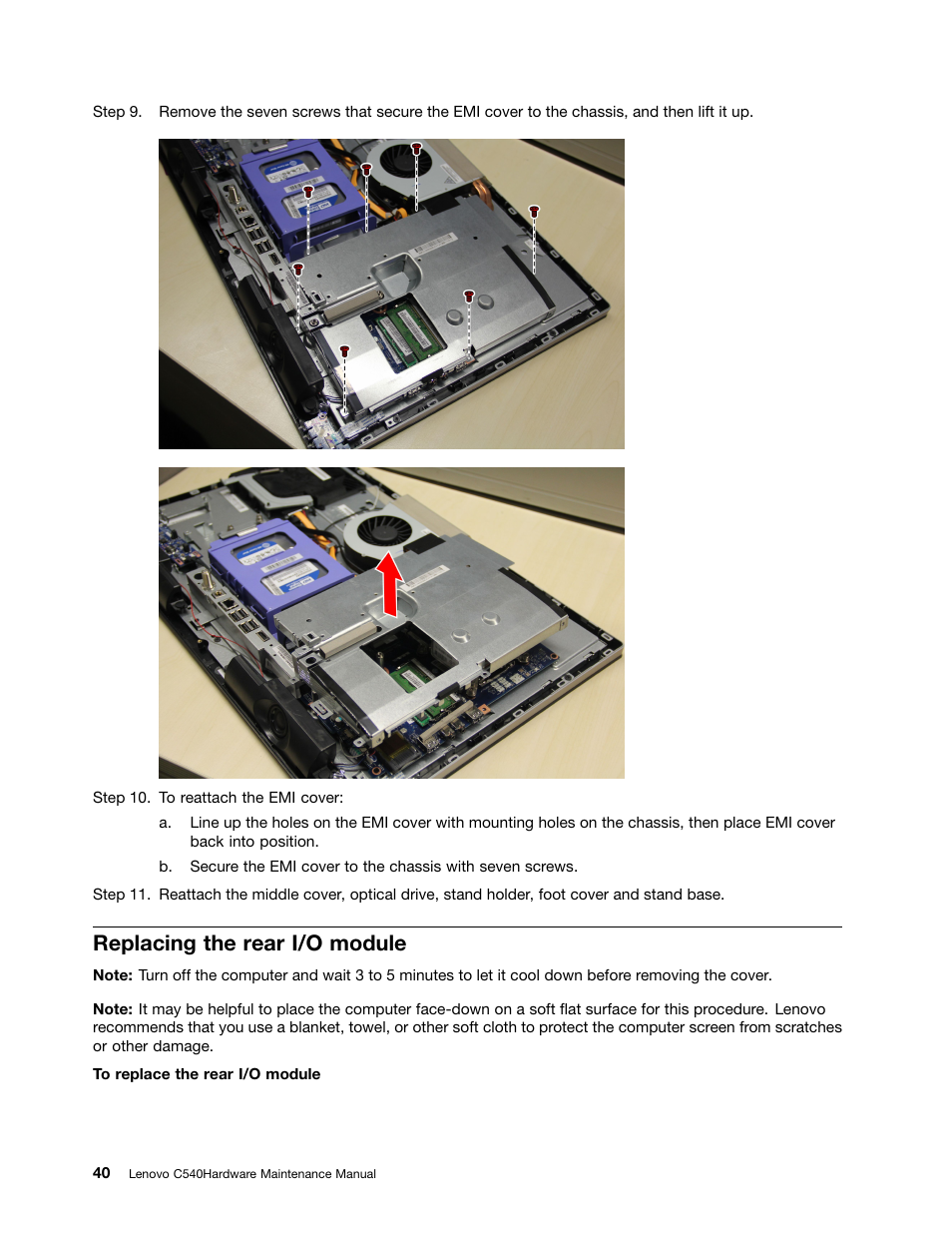 Replacing the rear i/o module | Lenovo C540 All-in-One User Manual | Page 46 / 69