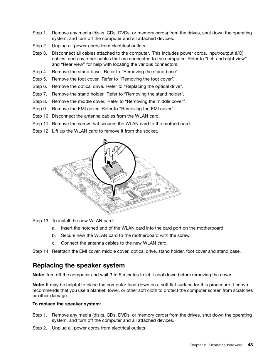 Replacing the speaker system | Lenovo C540 All-in-One User Manual | Page 49 / 69