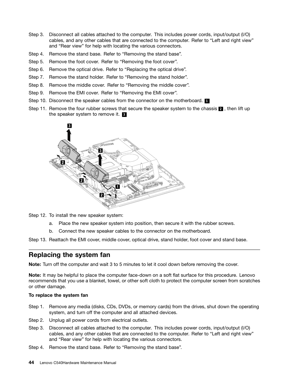 Replacing the system fan | Lenovo C540 All-in-One User Manual | Page 50 / 69