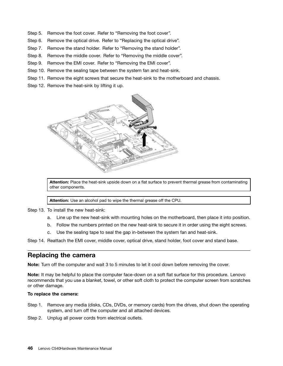 Replacing the camera | Lenovo C540 All-in-One User Manual | Page 52 / 69