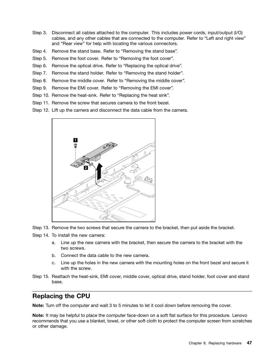 Replacing the cpu | Lenovo C540 All-in-One User Manual | Page 53 / 69