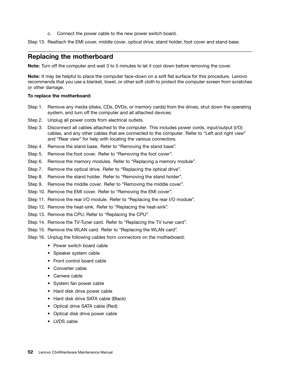 Replacing the motherboard | Lenovo C540 All-in-One User Manual | Page 58 / 69