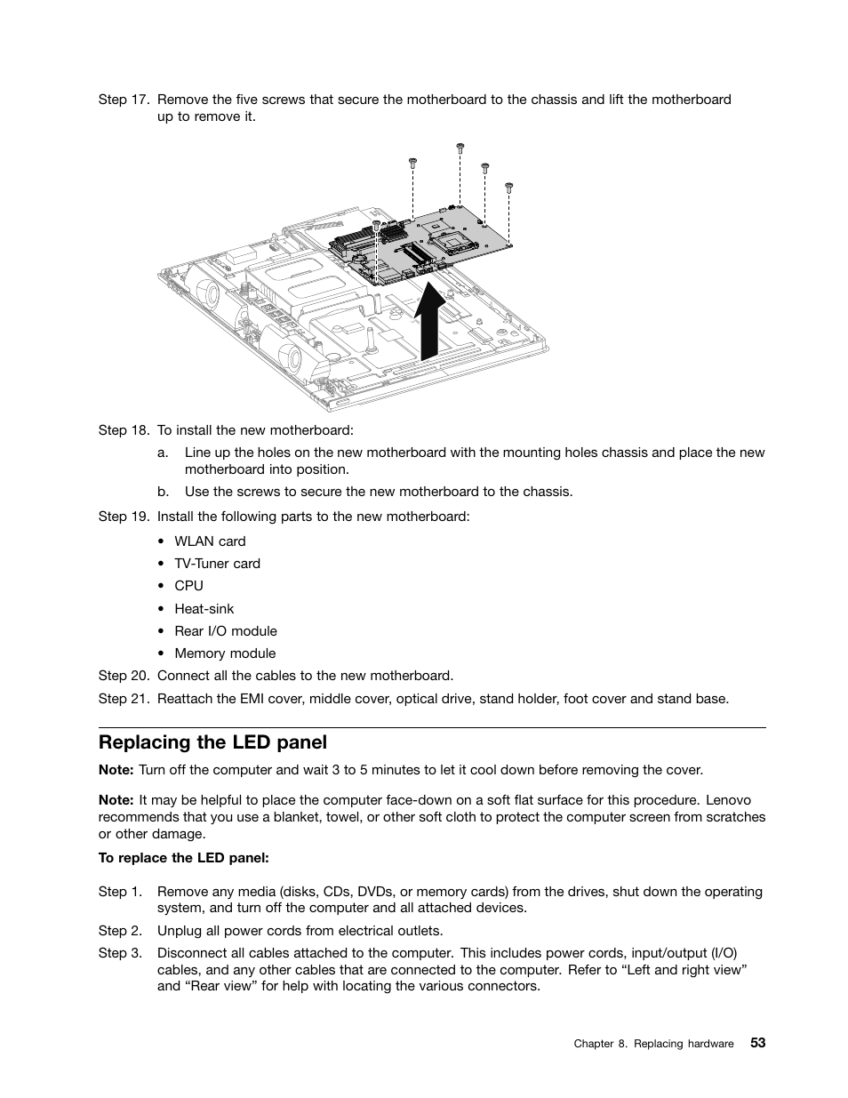 Replacing the led panel | Lenovo C540 All-in-One User Manual | Page 59 / 69