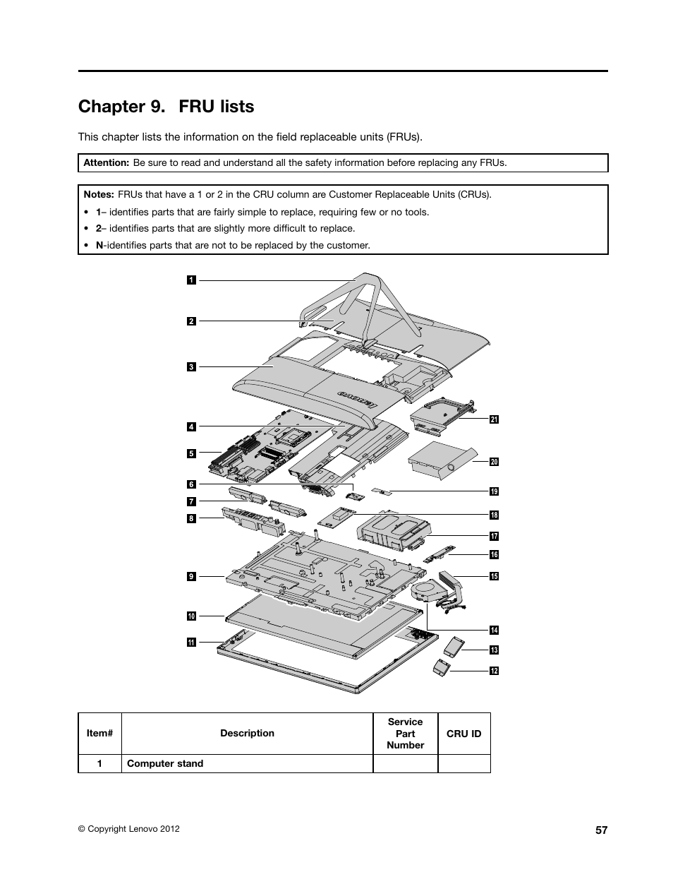 Chapter 9. fru lists | Lenovo C540 All-in-One User Manual | Page 63 / 69