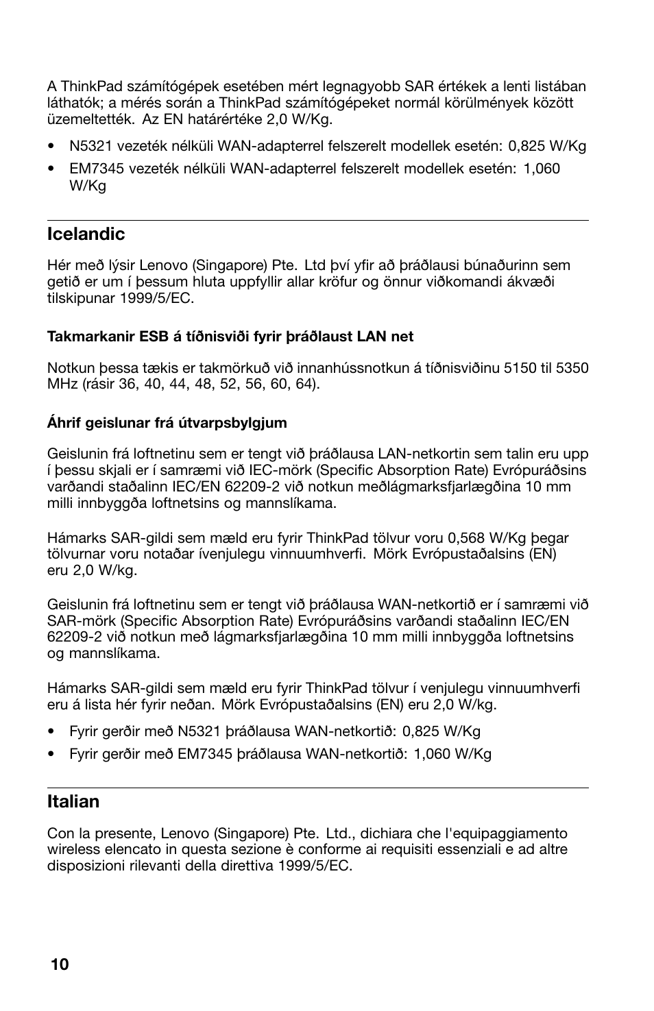 Icelandic, Italian | Lenovo ThinkPad 10 User Manual | Page 10 / 22