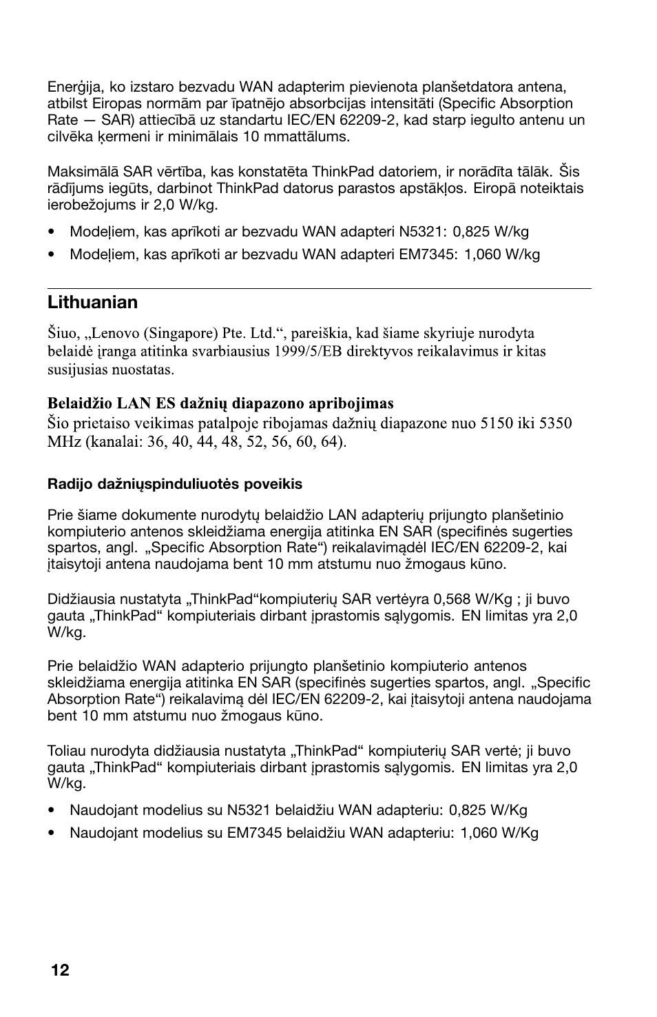 Lithuanian | Lenovo ThinkPad 10 User Manual | Page 12 / 22