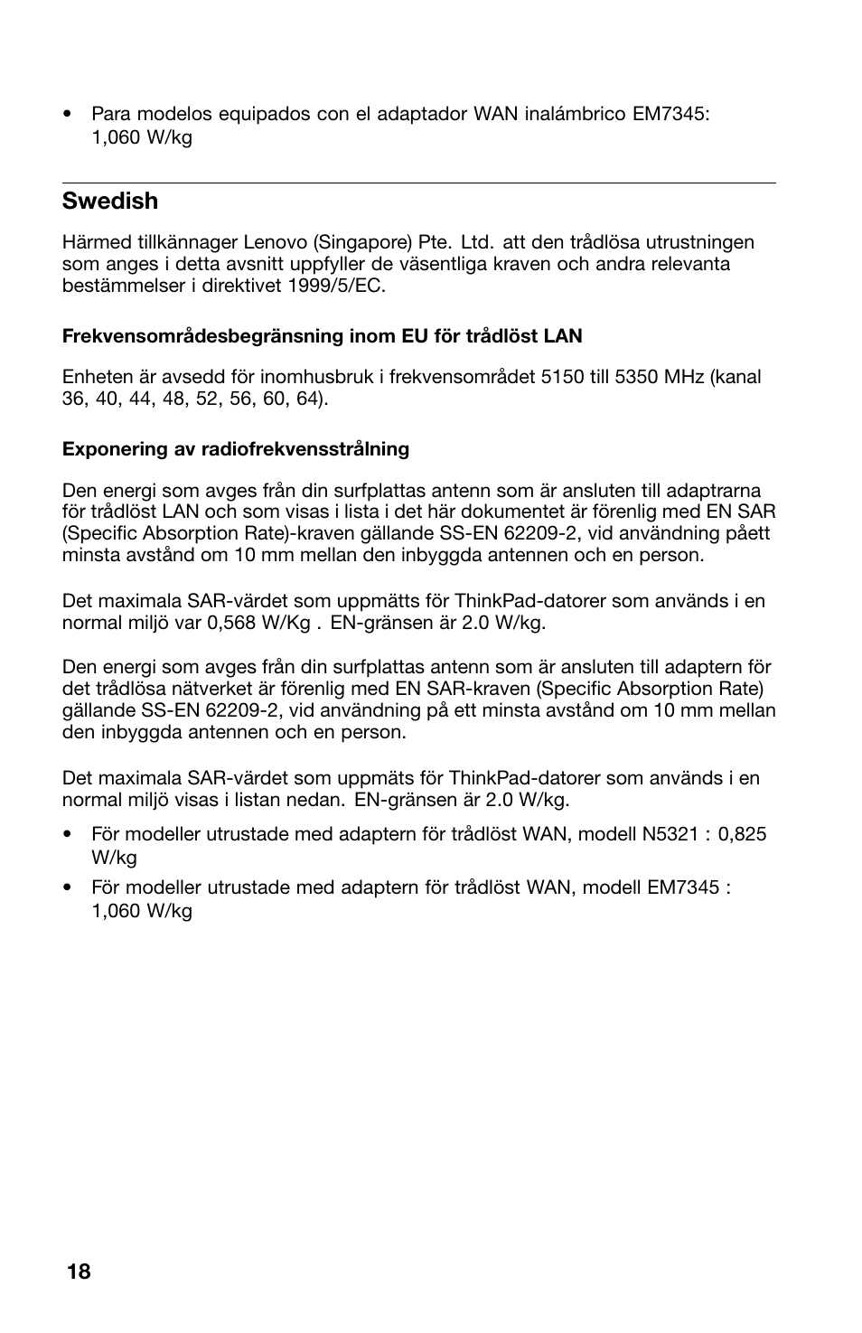 Swedish | Lenovo ThinkPad 10 User Manual | Page 18 / 22