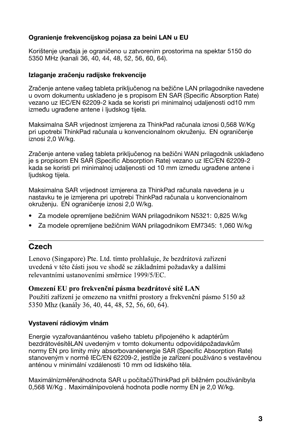 Czech | Lenovo ThinkPad 10 User Manual | Page 3 / 22