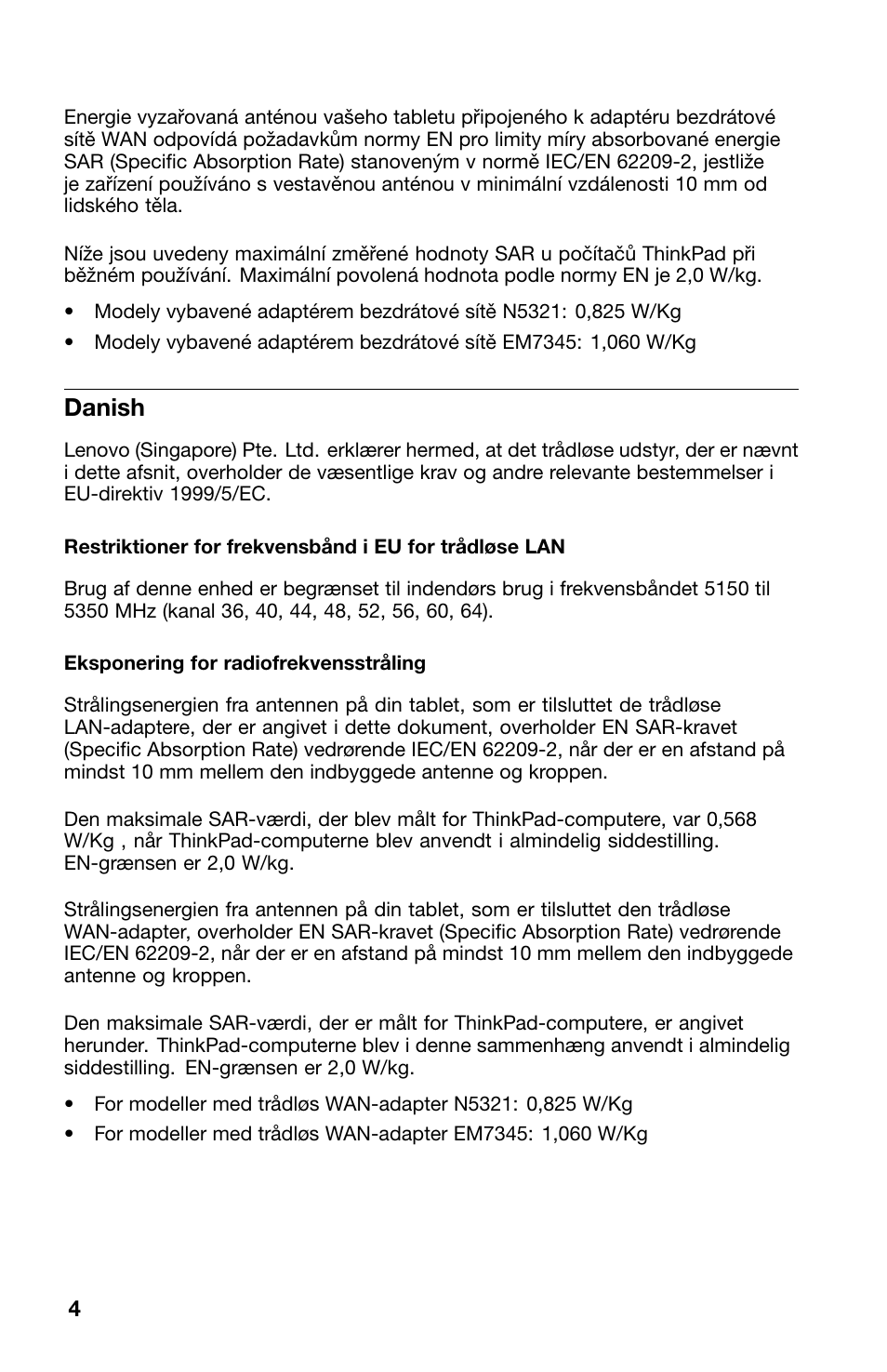 Danish | Lenovo ThinkPad 10 User Manual | Page 4 / 22