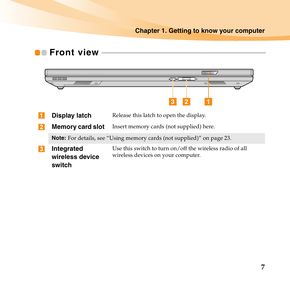 Front view | Lenovo E46 Notebook User Manual | Page 11 / 38