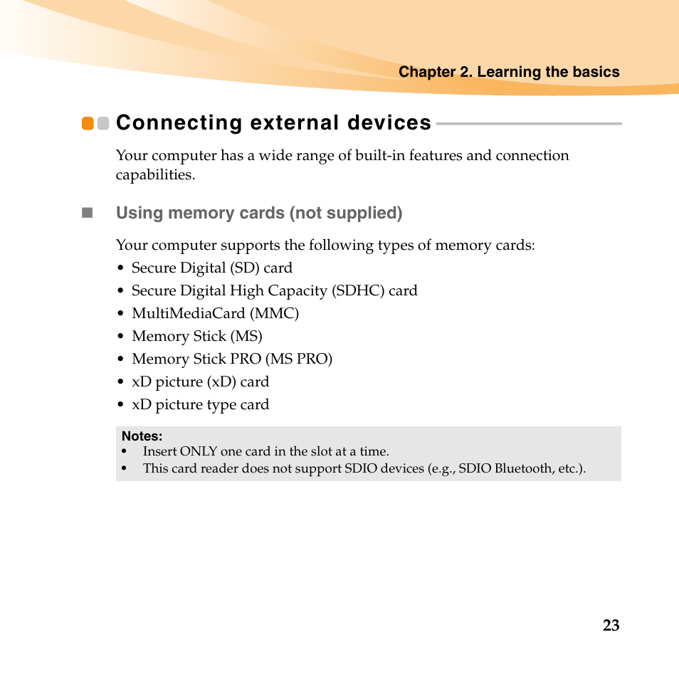 Connecting external devices | Lenovo E46 Notebook User Manual | Page 27 / 38