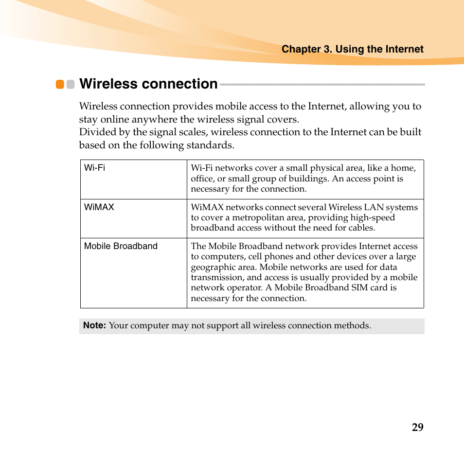 Wireless connection | Lenovo E46 Notebook User Manual | Page 33 / 38