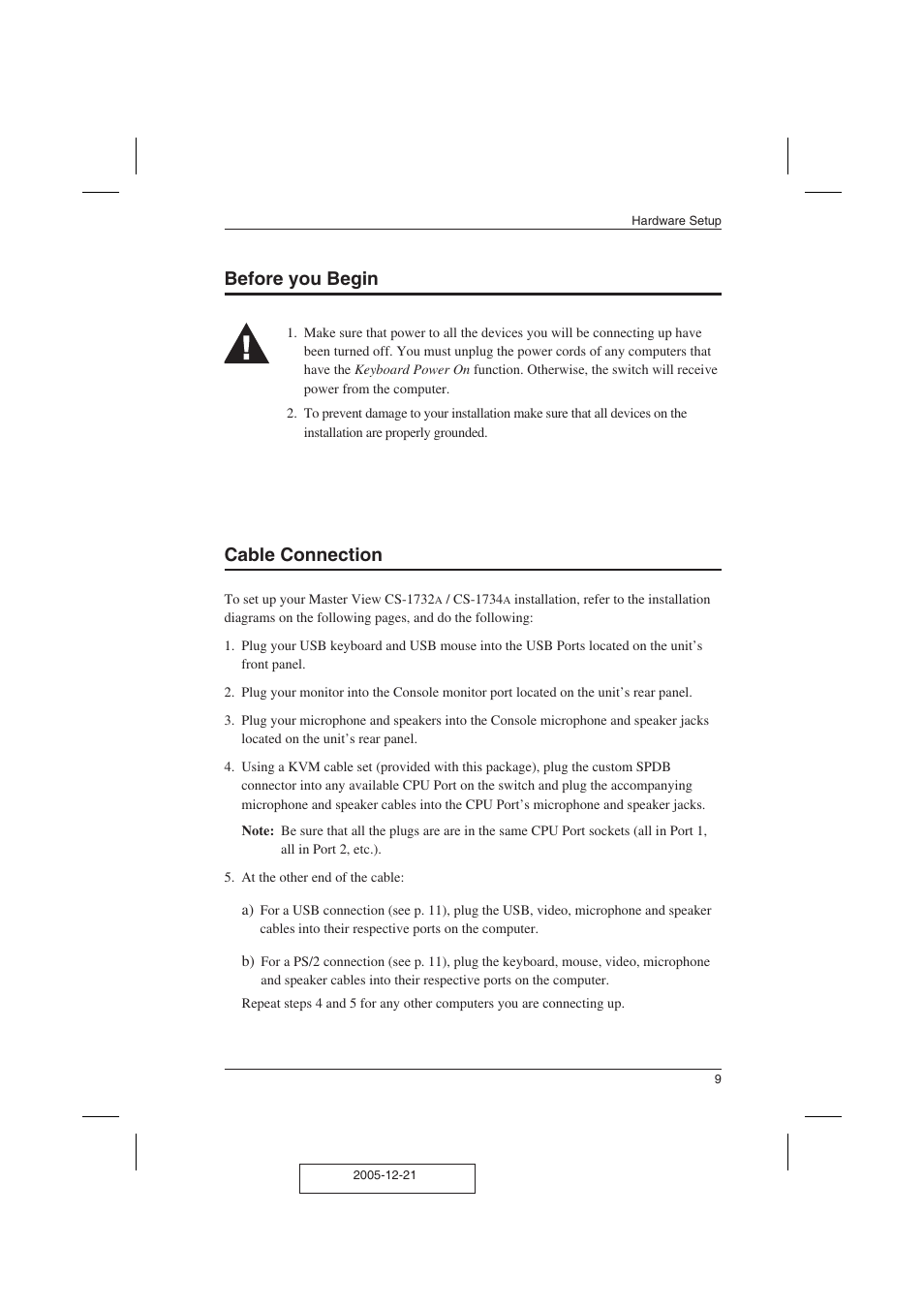 Before you begin cable connection | ATEN ATEN MasterView CS-1732A User Manual | Page 15 / 37